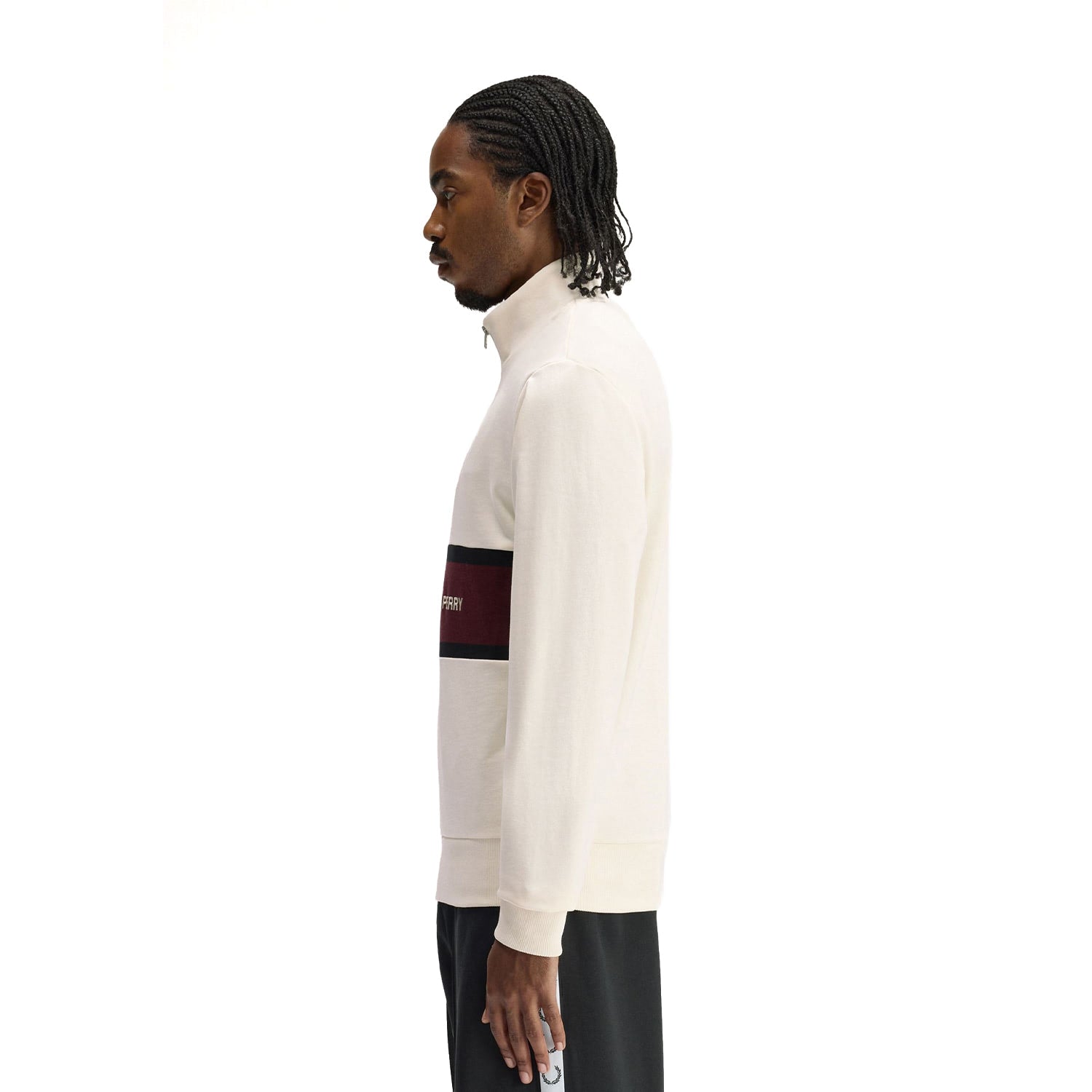 Fred Perry Embroidered Panel Half Zip Sweatshirt Ecru  - M2418-560