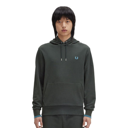 Fred Perry Tipped Hooded Sweatshirt Night Green/Ocean  - M2643-W64