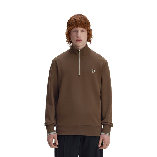 Fred Perry Half-Zip Sweatshirt Burnt Tobacco/Stockport Blue  - M3574-49A