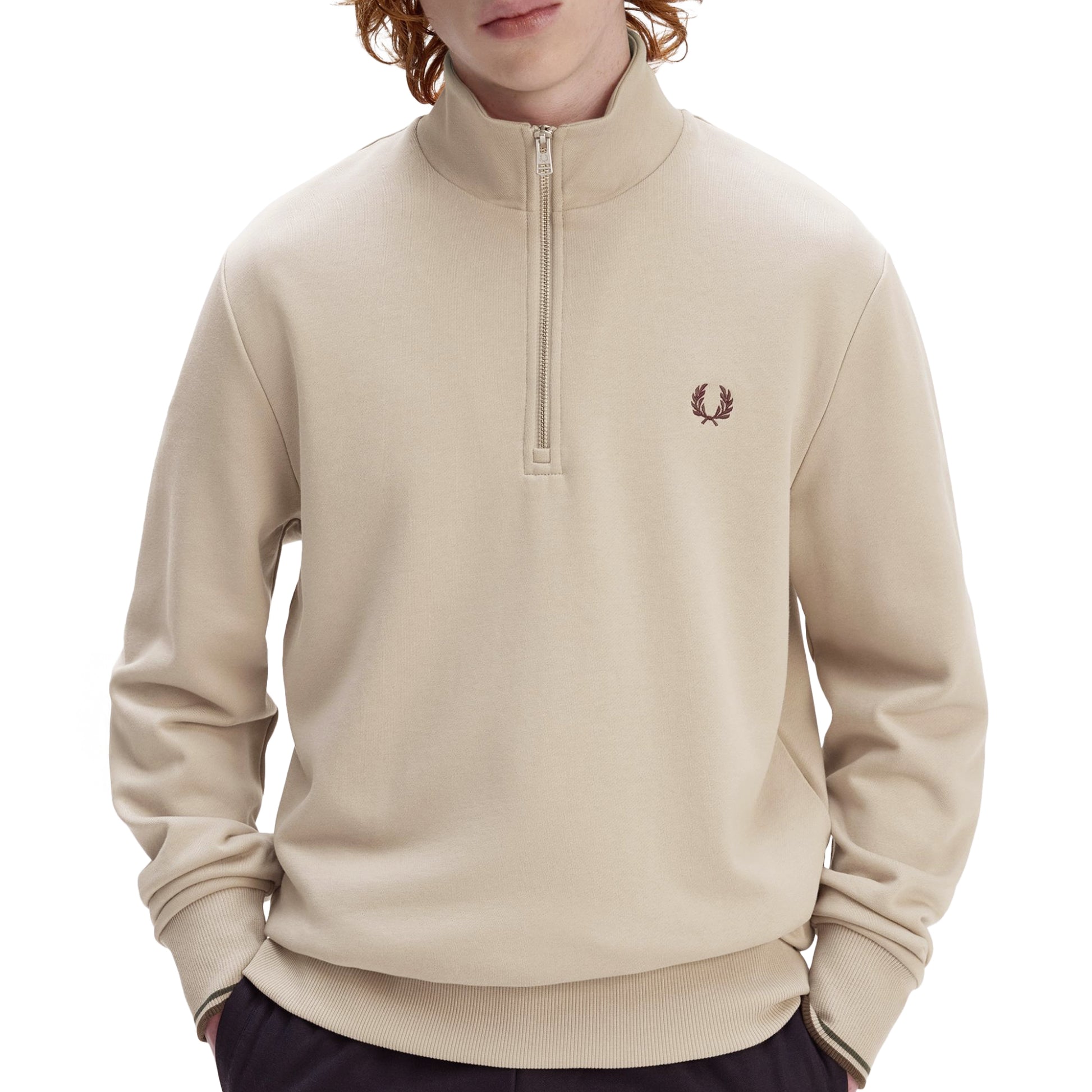 Fred Perry Half-Zip Sweatshirt Warm Oat/Court Green  - M3574-50A
