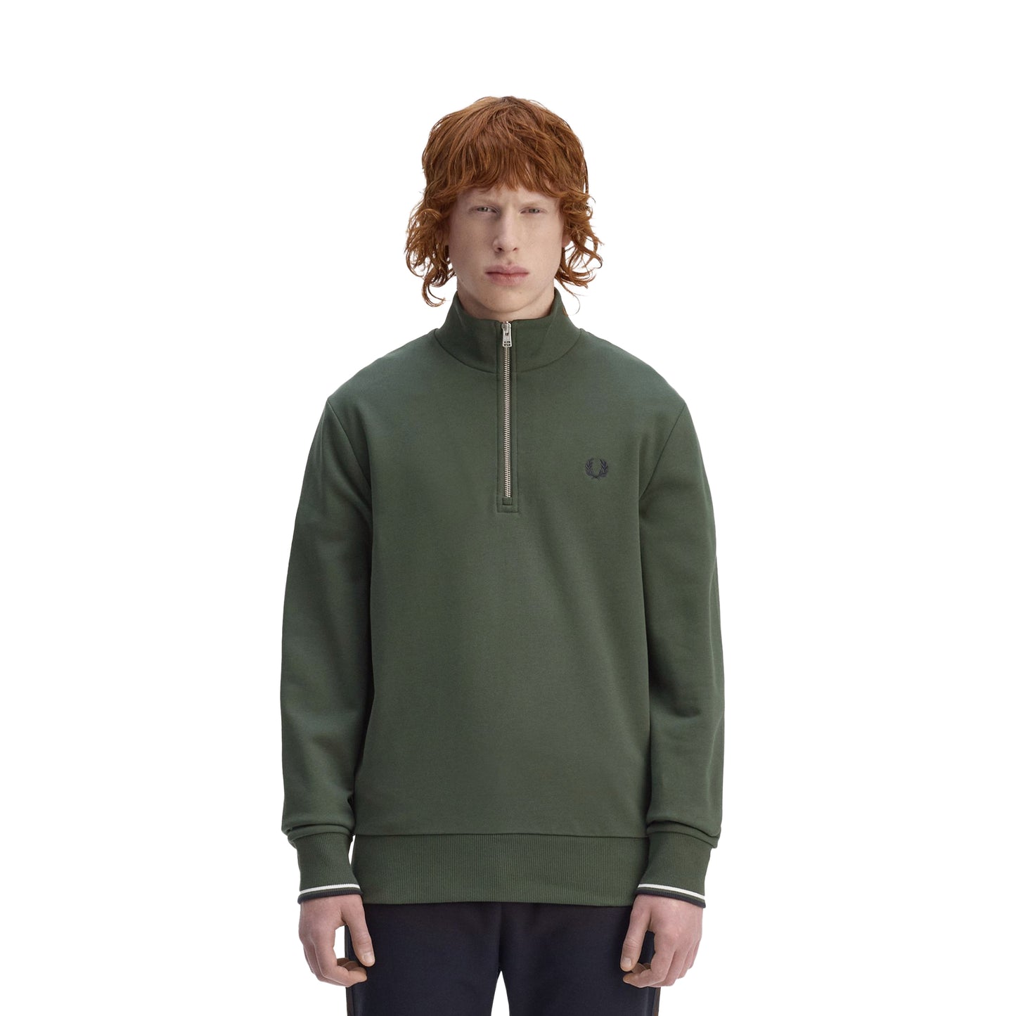 Fred Perry Half-Zip Sweatshirt Court Green/Snow White/Navy  - M3574-53A