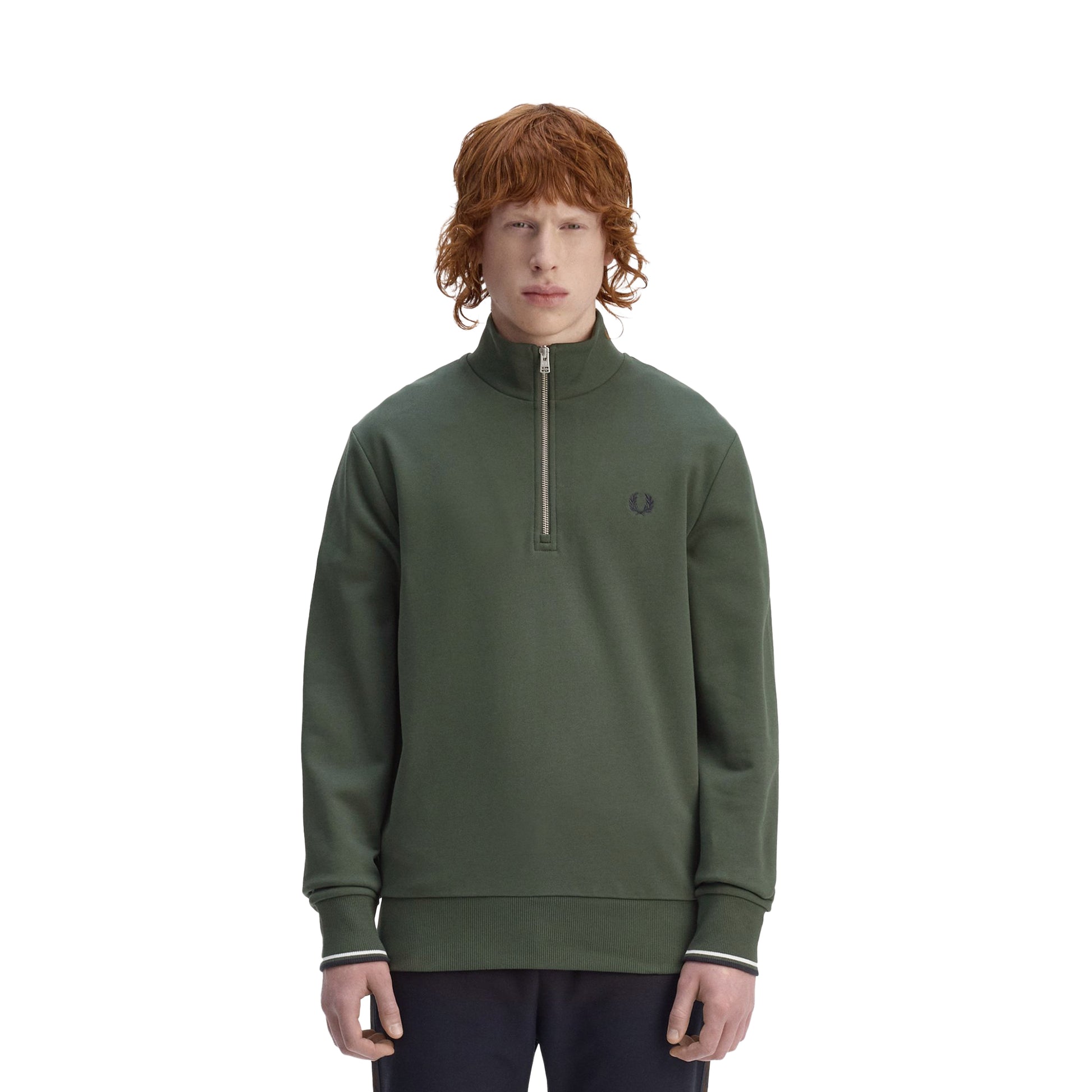 Fred Perry Half-Zip Sweatshirt Court Green/Snow White/Navy  - M3574-53A