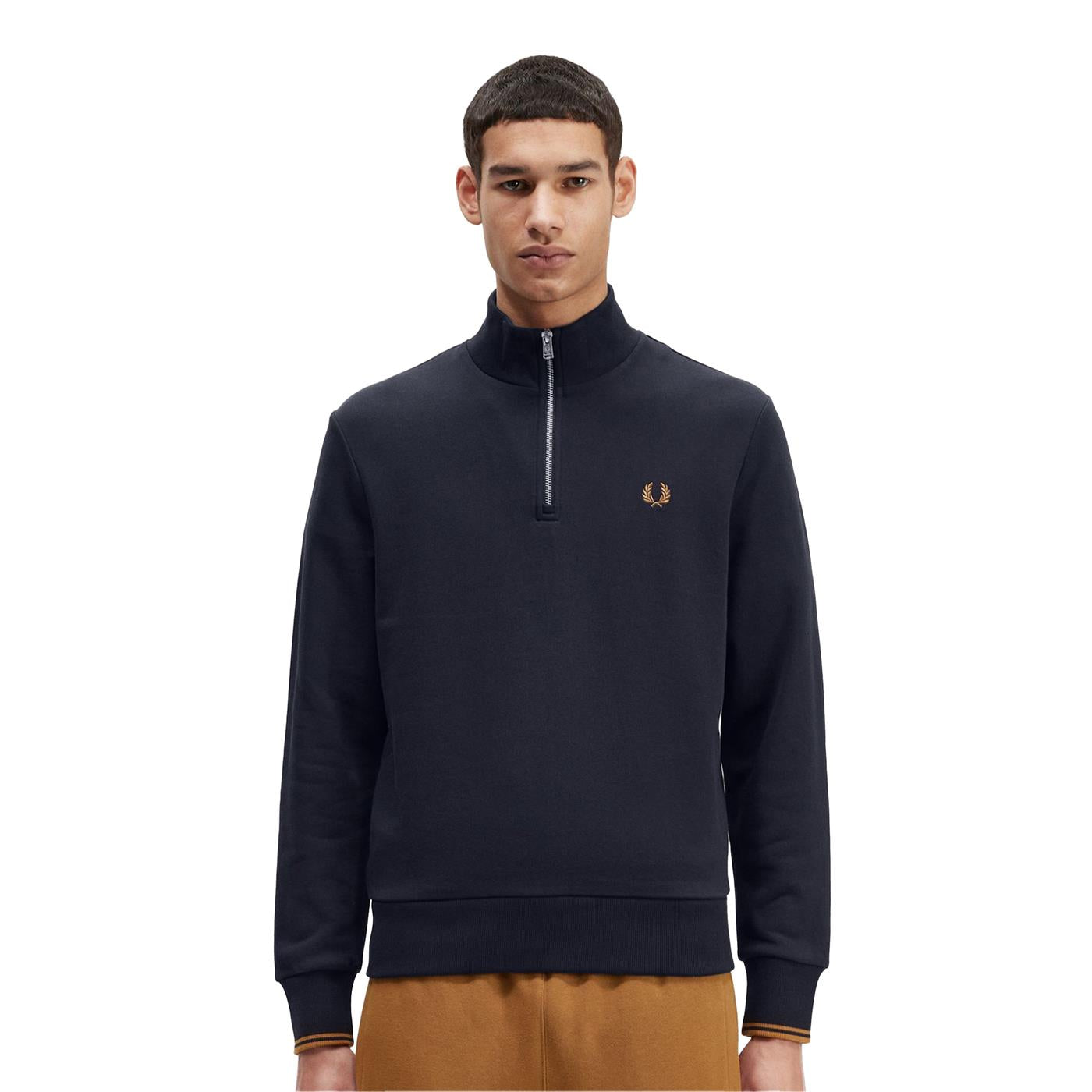 Fred Perry Half-Zip Sweatshirt Navy/Dark Caramel  - M3574-R63
