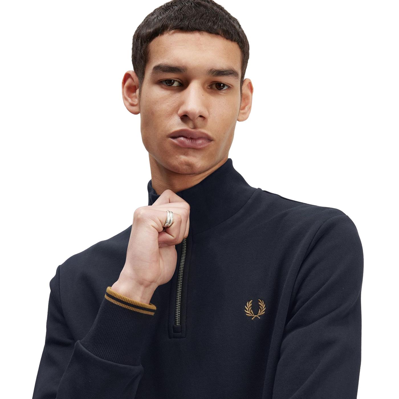 Fred Perry Half-Zip Sweatshirt Navy/Dark Caramel  - M3574-R63