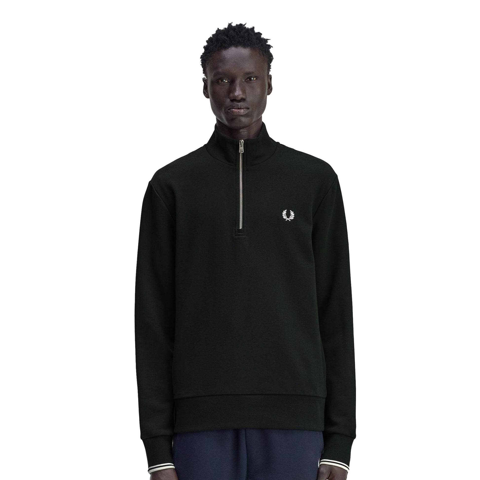 Fred Perry Half-Zip Sweatshirt Night Green/Snow White  - M3574-T50