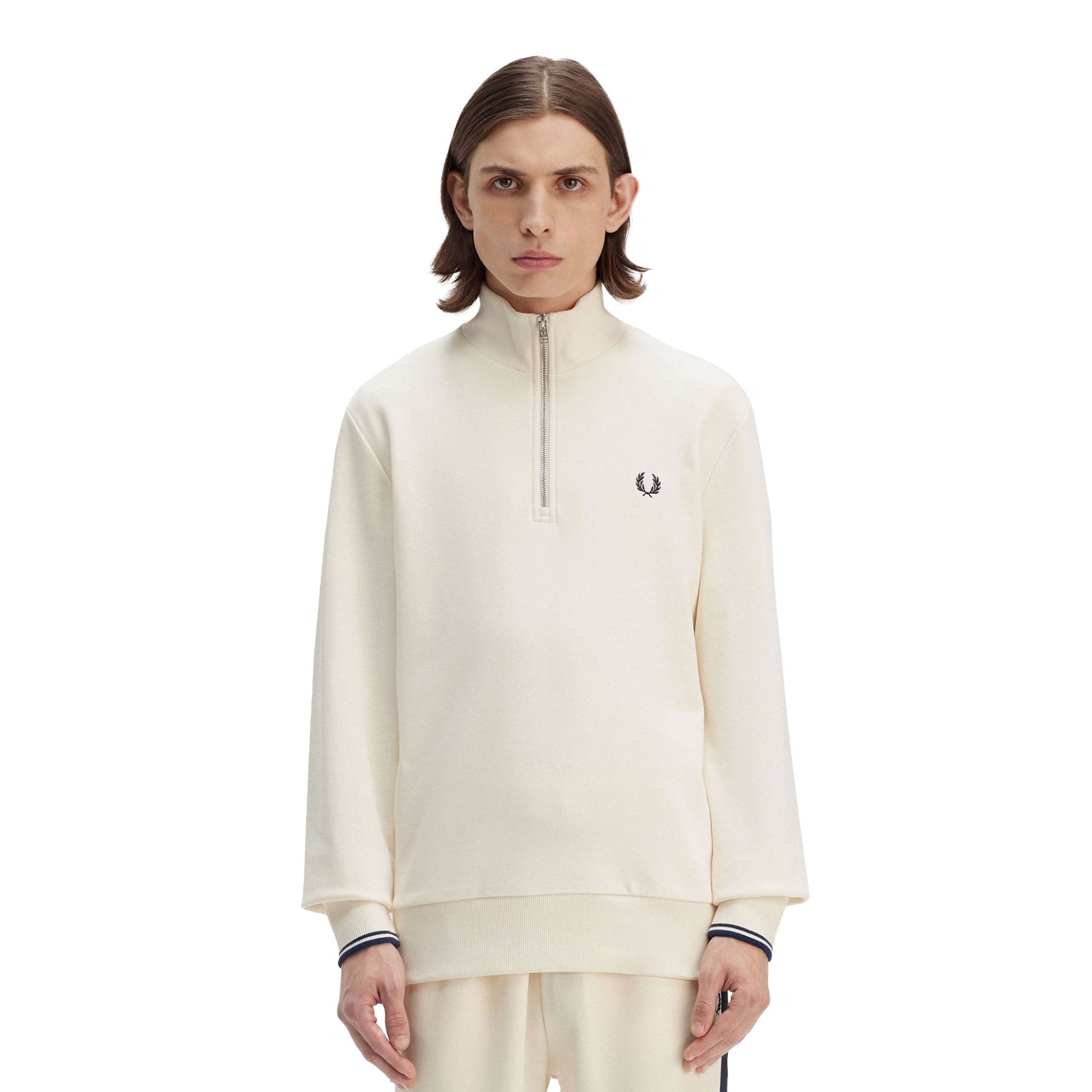 Fred Perry Half-Zip Sweatshirt Ecru/Tennis Blue  - M3574-Y24