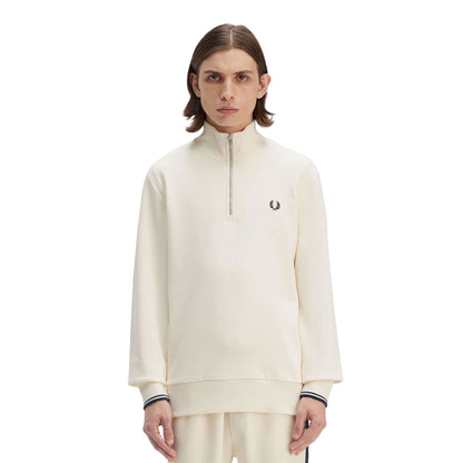 Fred Perry Half-Zip Sweatshirt Ecru/Tennis Blue  - M3574-Y24