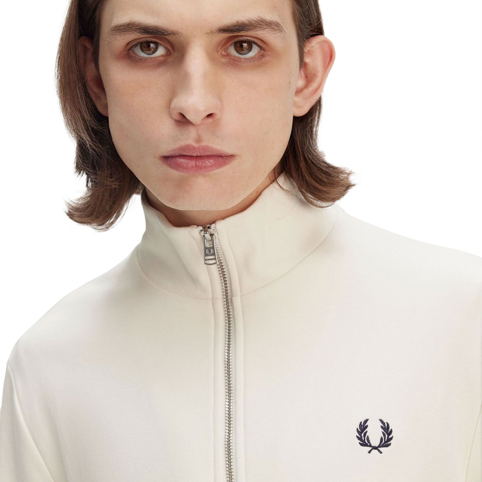 Fred Perry Half-Zip Sweatshirt Ecru/Tennis Blue  - M3574-Y24
