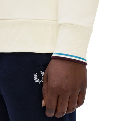 Fred Perry Half-Zip Sweatshirt Ecru/Court Blue/Oxblood  - M3574-Z46