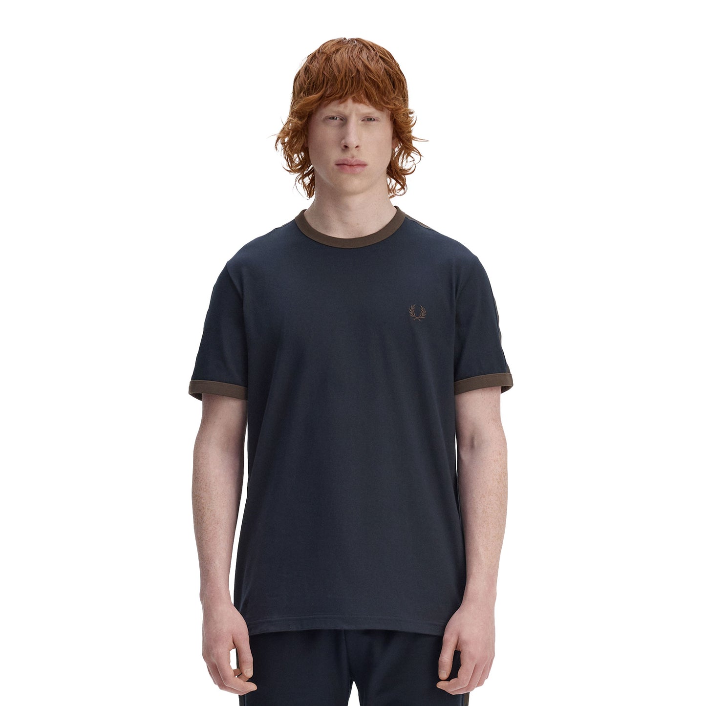 Fred Perry Contrast Tape Ringer T-Shirt Navy/Burnt Tobacco  - M4613-40A