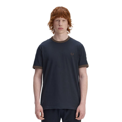 Fred Perry Contrast Tape Ringer T-Shirt Navy/Burnt Tobacco  - M4613-40A