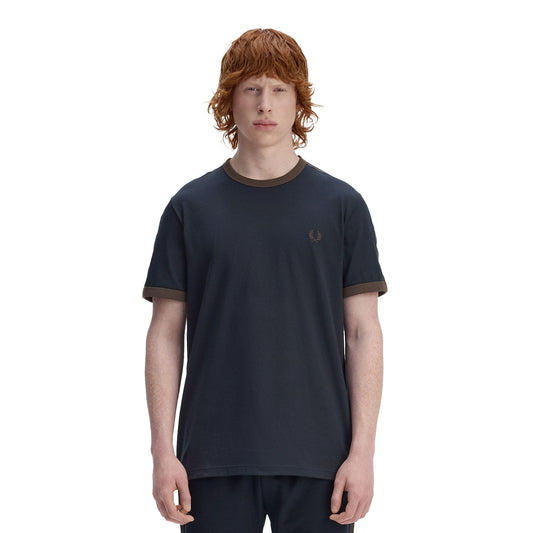 Fred Perry Contrast Tape Ringer T-Shirt Navy/Burnt Tobacco  - M4613-40A