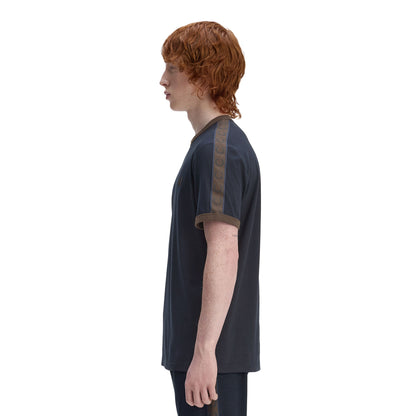 Fred Perry Contrast Tape Ringer T-Shirt Navy/Burnt Tobacco  - M4613-40A
