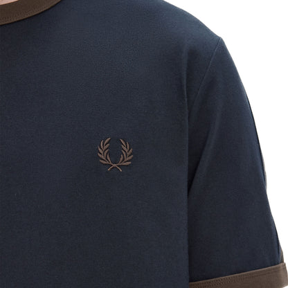 Fred Perry Contrast Tape Ringer T-Shirt Navy/Burnt Tobacco  - M4613-40A