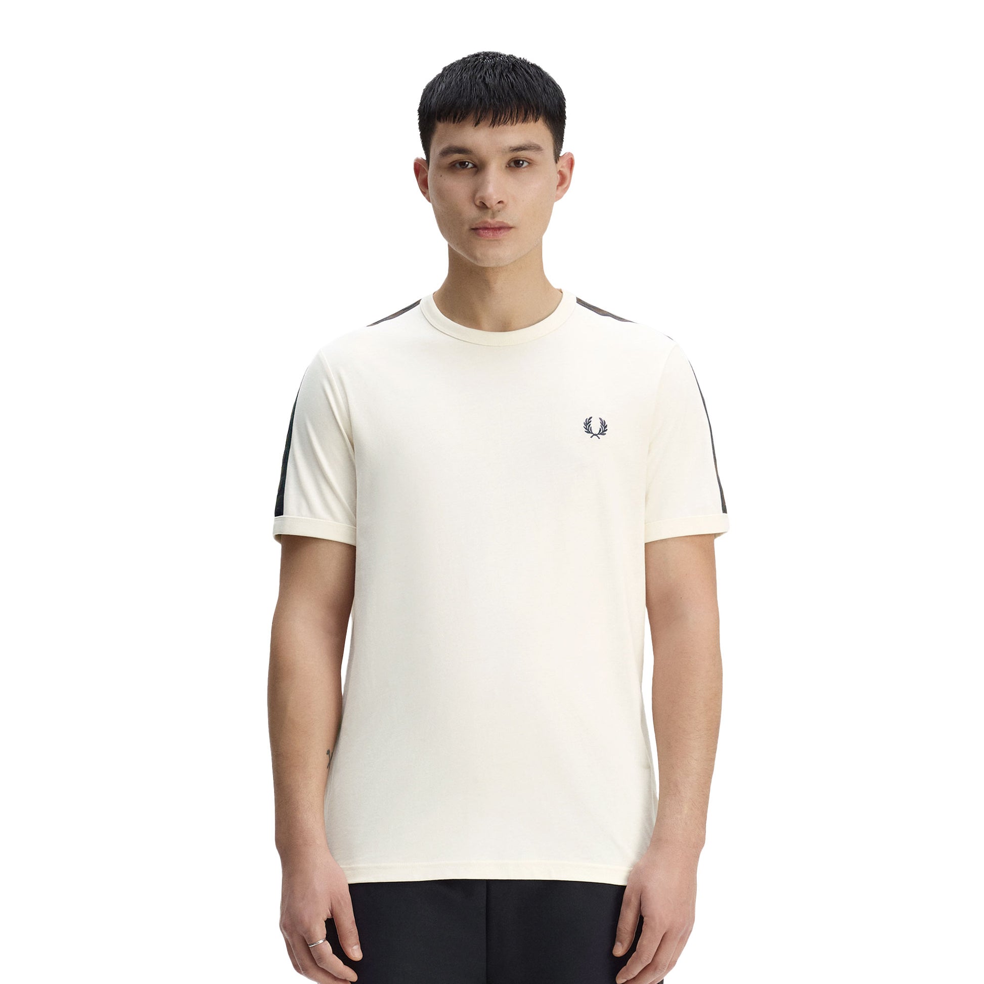 Fred Perry Contrast Tape Ringer T-Shirt Ecru/Burnt Tobacco  - M4613-42A