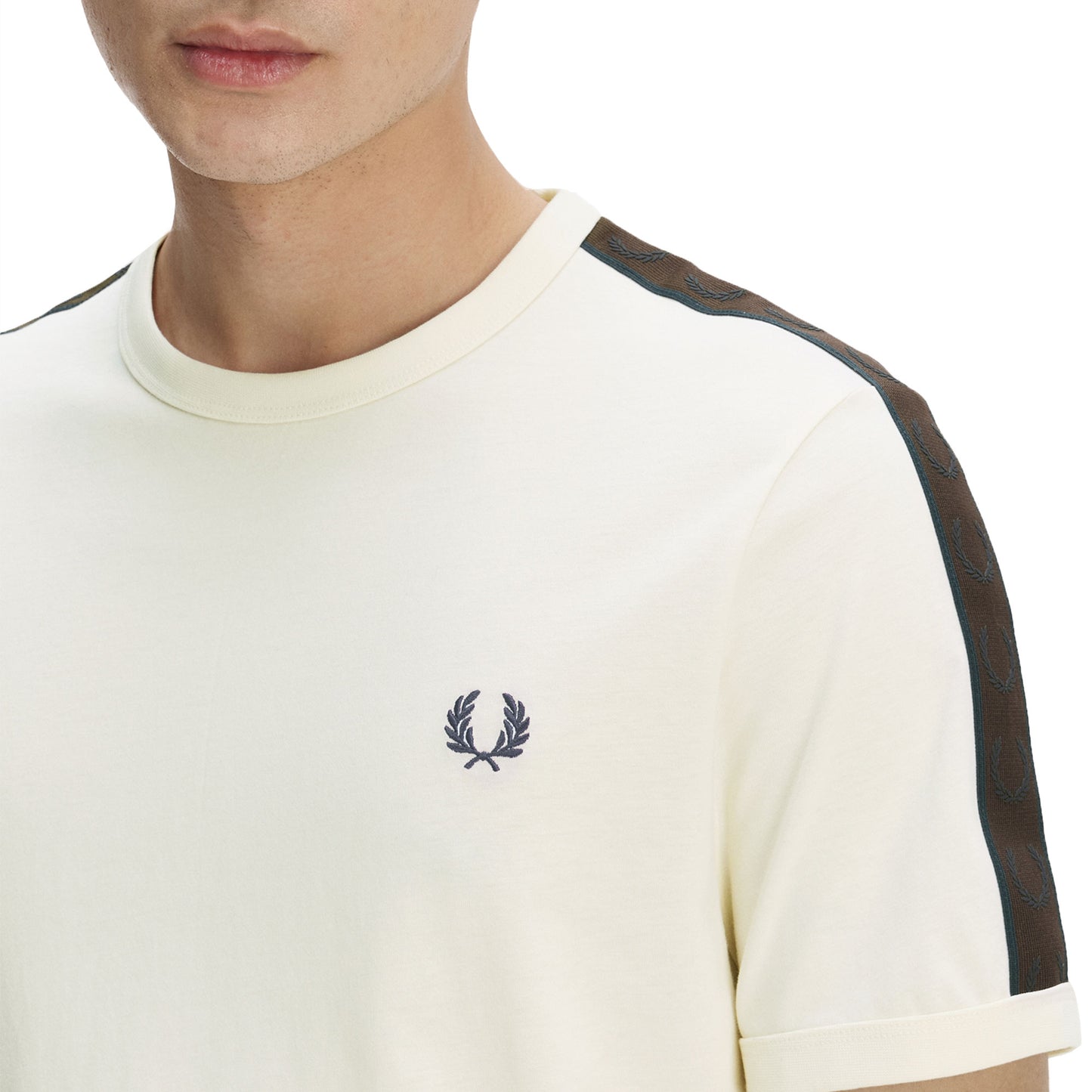 Fred Perry Contrast Tape Ringer T-Shirt Ecru/Burnt Tobacco  - M4613-42A