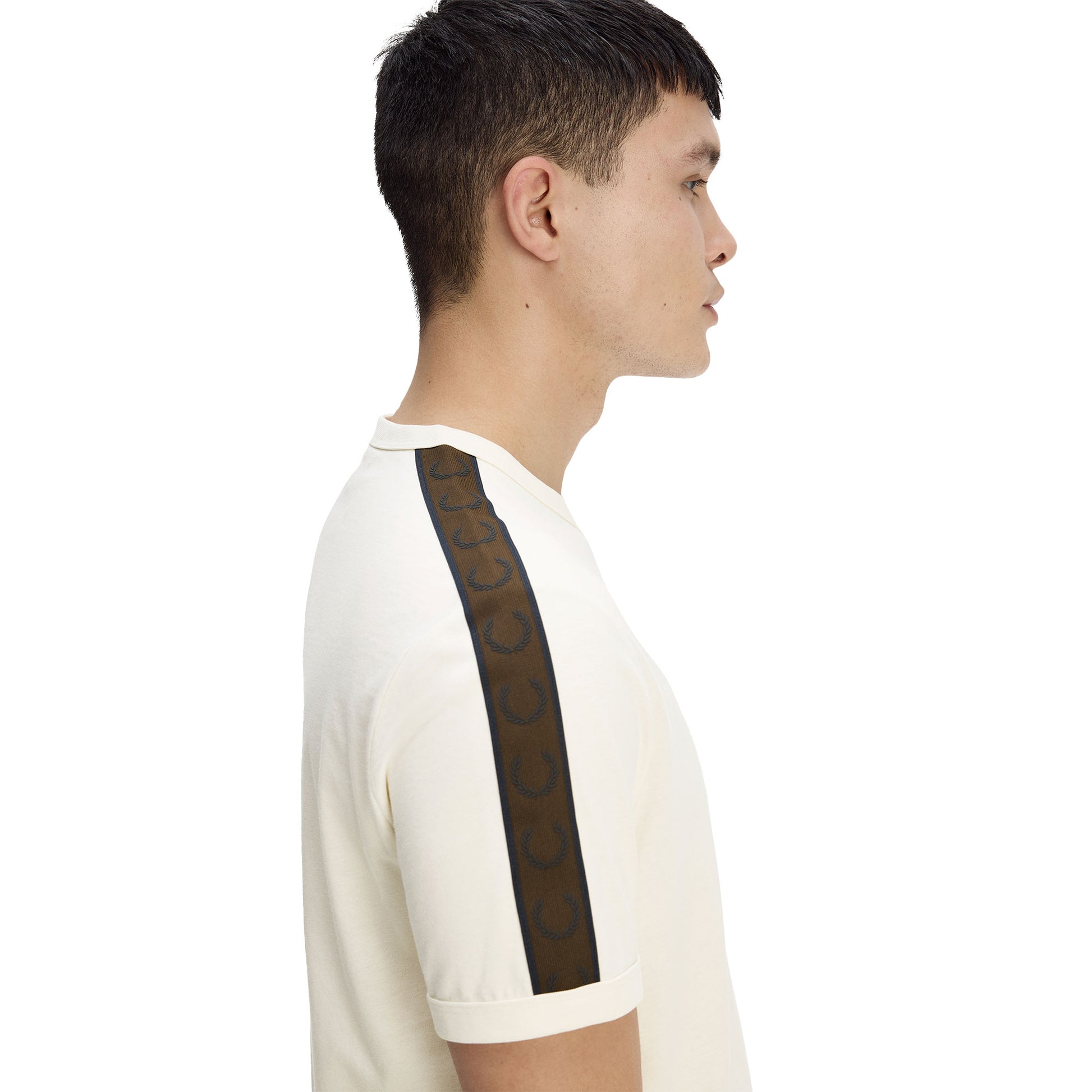 Fred Perry Contrast Tape Ringer T-Shirt Ecru/Burnt Tobacco  - M4613-42A