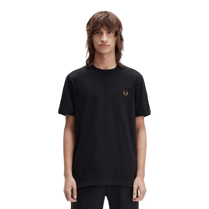 Fred Perry Contrast Tape Ringer T-Shirt Black/Shaded Stone  - M4613-S77