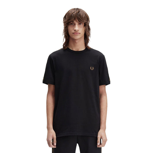 Fred Perry Contrast Tape Ringer T-Shirt Black/Shaded Stone  - M4613-S77