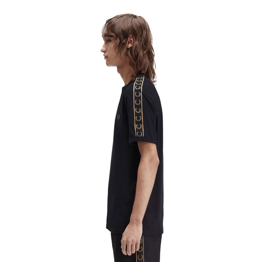 Fred Perry Contrast Tape Ringer T-Shirt Black/Shaded Stone  - M4613-S77