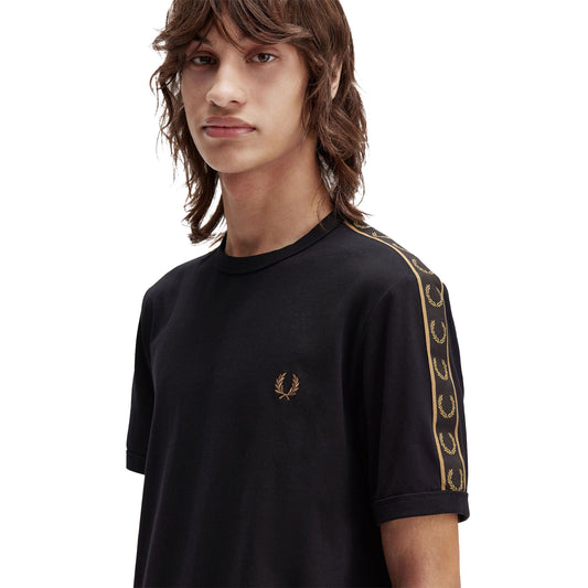 Fred Perry Contrast Tape Ringer T-Shirt Black/Shaded Stone  - M4613-S77