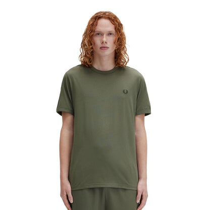 Fred Perry Contrast Tape Ringer T-Shirt Laurel Wreath Green  - M4613-W49