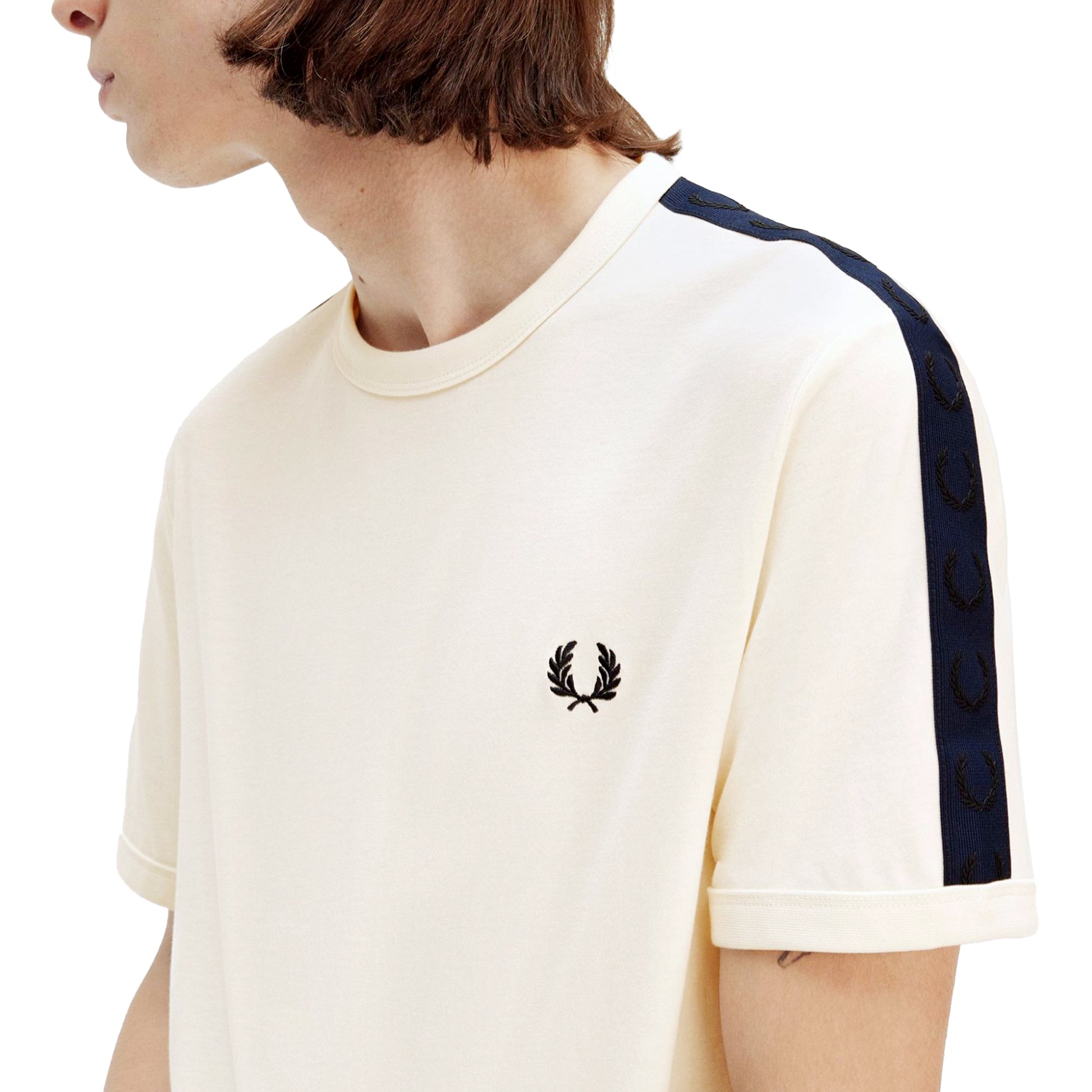 Fred Perry Contrast Tape Ringer T-Shirt Light Ecru/Ash Grey  - M4613-Z06