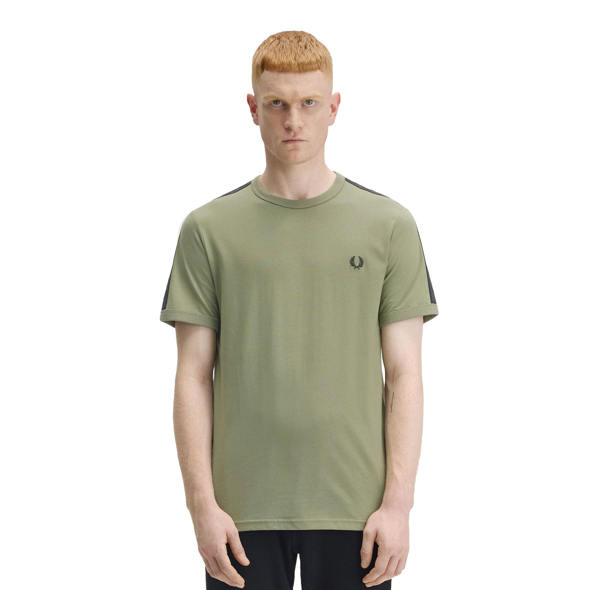Fred Perry Contrast Tape Ringer T-Shirt Olive/Anchor Grey  - M4613-Z07