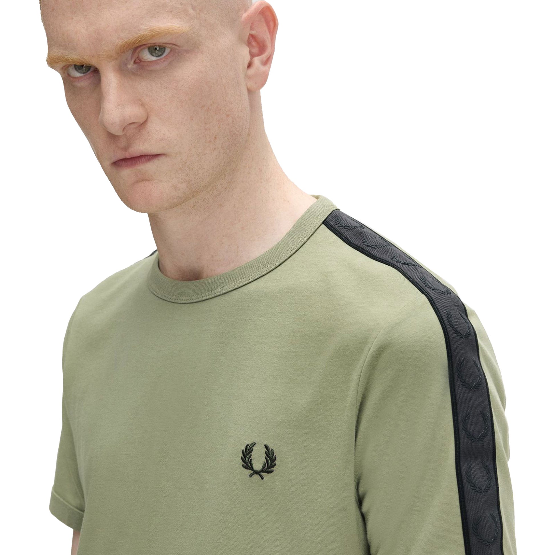 Fred Perry Contrast Tape Ringer T-Shirt Olive/Anchor Grey  - M4613-Z07