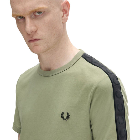Fred Perry Contrast Tape Ringer T-Shirt Olive/Anchor Grey  - M4613-Z07