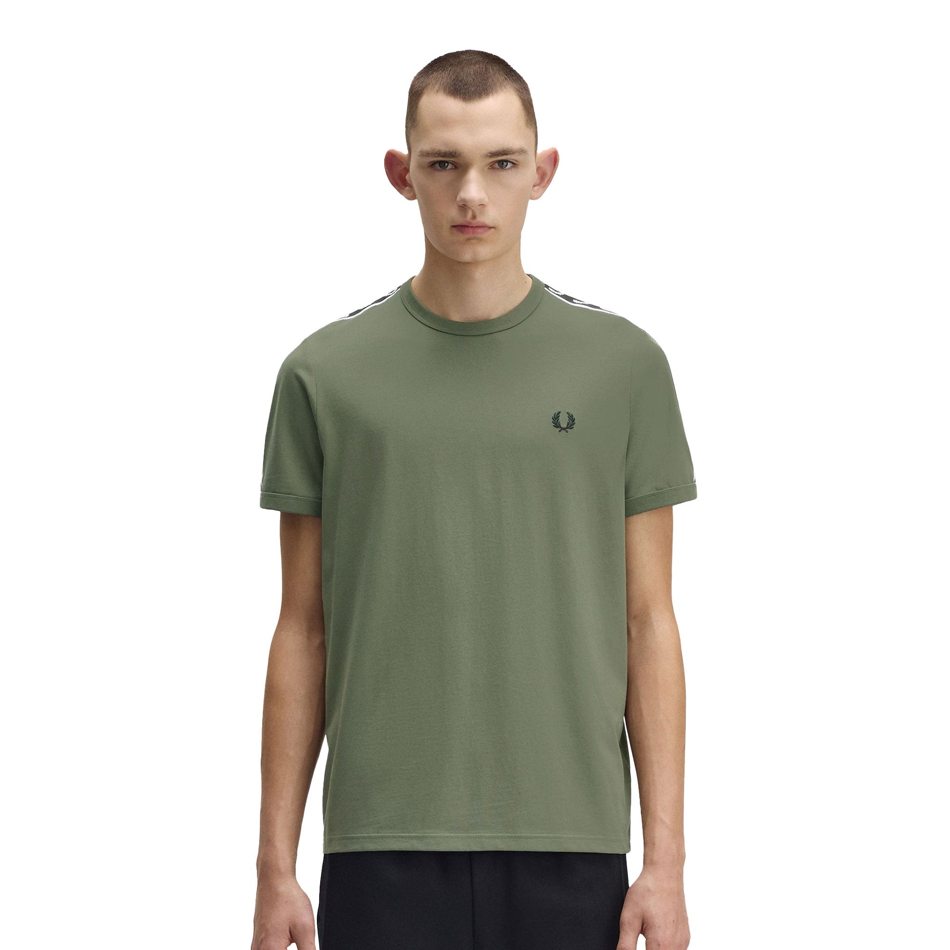 Fred Perry Contrast Tape Ringer T-Shirt Laurel Wreath Green  - M4613-Z50