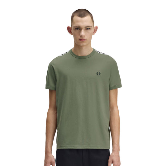 Fred Perry Contrast Tape Ringer T-Shirt Laurel Wreath Green  - M4613-Z50