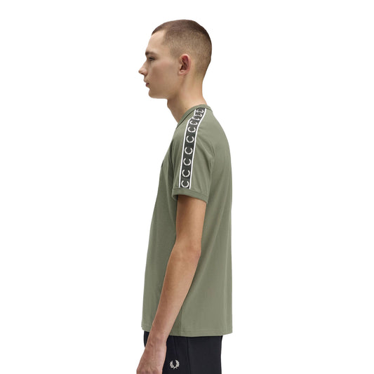 Fred Perry Contrast Tape Ringer T-Shirt Laurel Wreath Green  - M4613-Z50