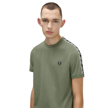 Fred Perry Contrast Tape Ringer T-Shirt Laurel Wreath Green  - M4613-Z50