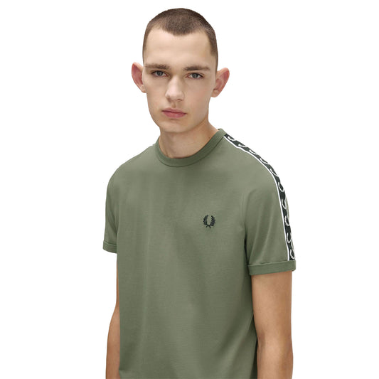Fred Perry Contrast Tape Ringer T-Shirt Laurel Wreath Green  - M4613-Z50