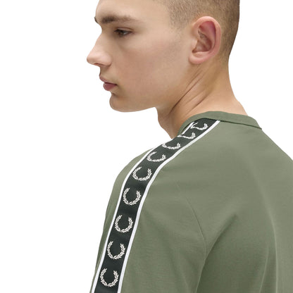 Fred Perry Contrast Tape Ringer T-Shirt Laurel Wreath Green  - M4613-Z50