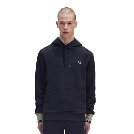 Fred Perry Constrast Cuff Laurel Hooded Sweatshirt Navy  - M5687-608