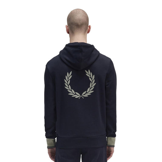 Fred Perry Constrast Cuff Laurel Hooded Sweatshirt Navy  - M5687-608