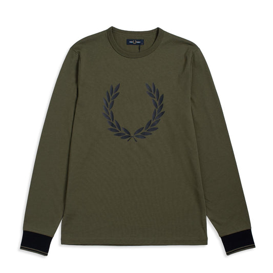 Fred Perry Constrast Cuff Laurel LS T-Shirt Uniform Green  - M5688-Q55