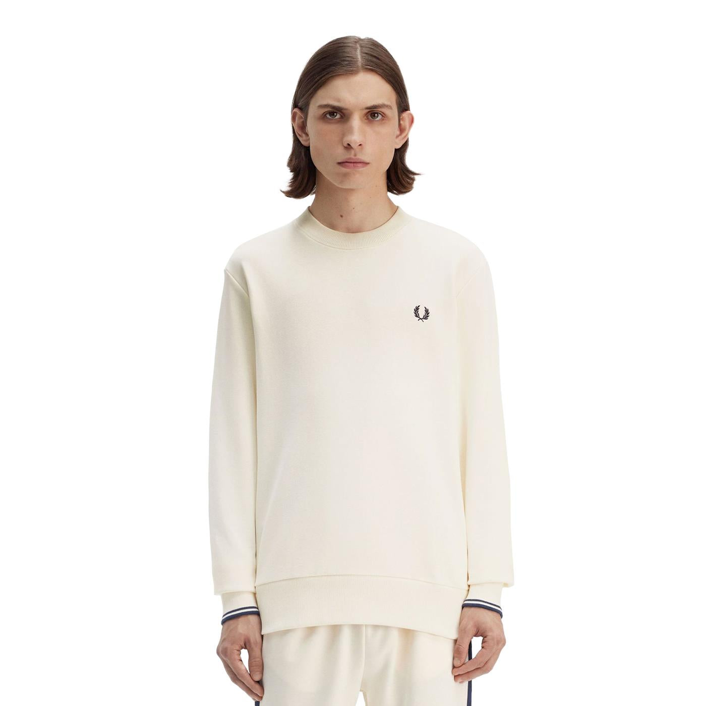 Fred Perry Crewneck Sweatshirt Ecru/Tennis Blue  - M7535-Y24