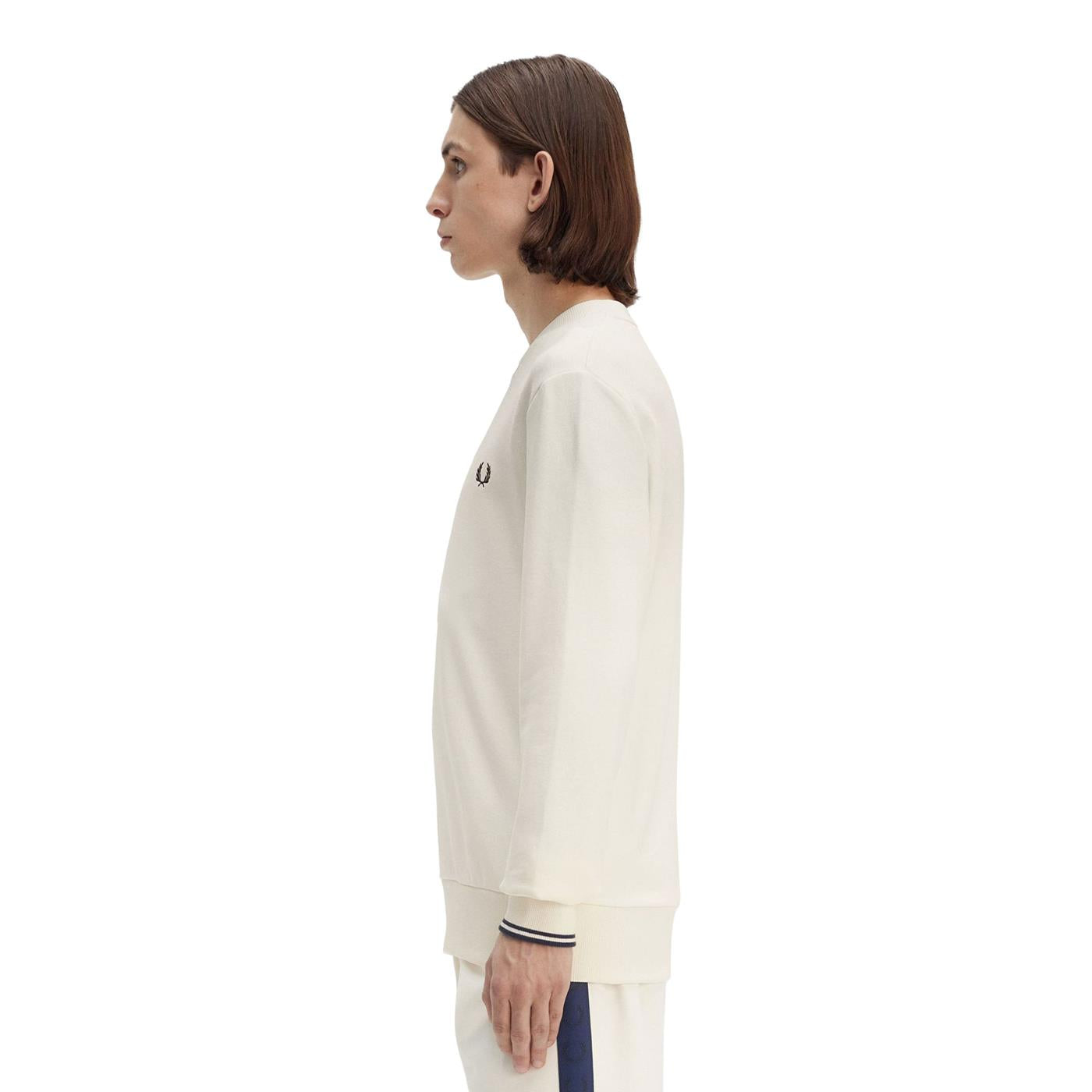 Fred Perry Crewneck Sweatshirt Ecru/Tennis Blue  - M7535-Y24