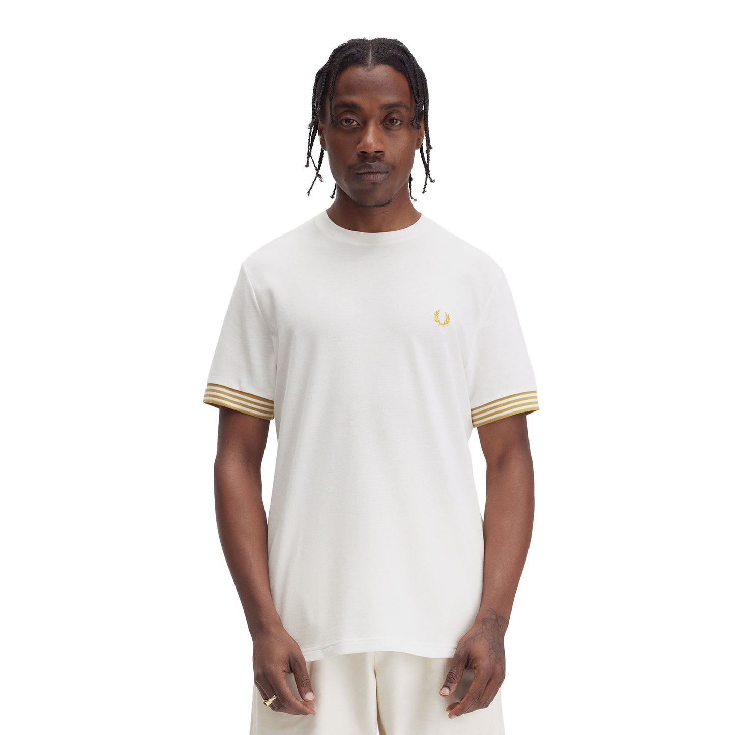 Fred Perry Striped Cuff T-Shirt Snow White  - M7707-129