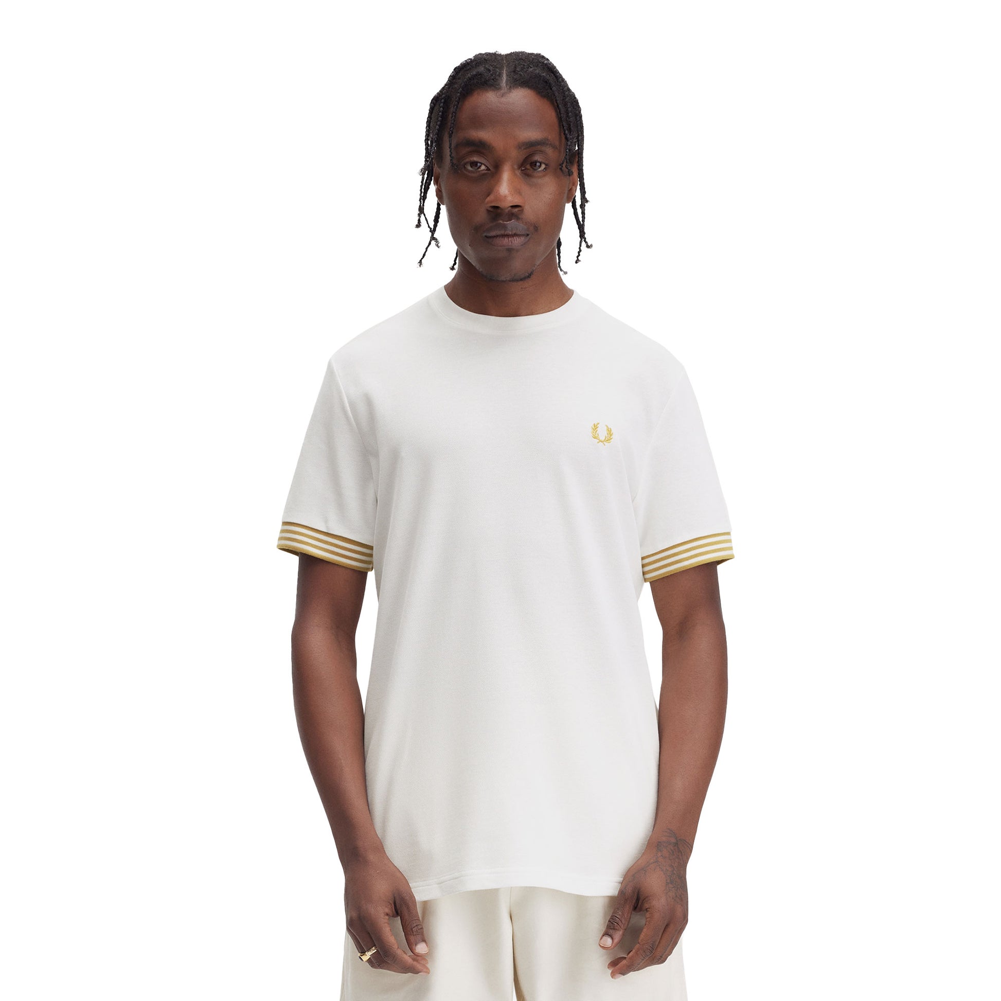 Fred Perry Striped Cuff T-Shirt Snow White  - M7707-129