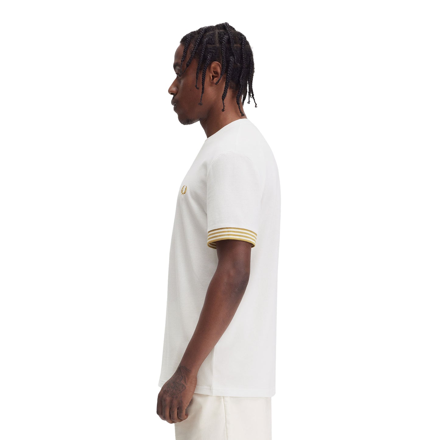 Fred Perry Striped Cuff T-Shirt Snow White  - M7707-129