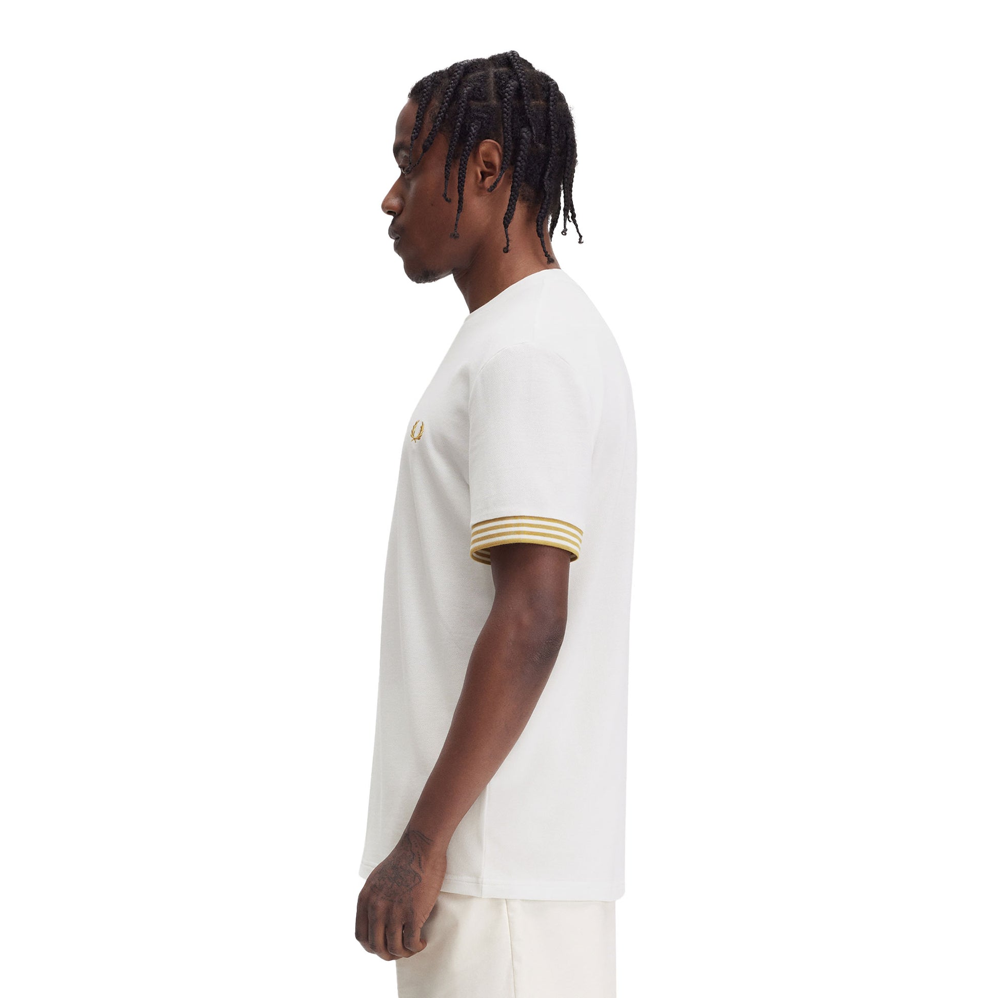Fred Perry Striped Cuff T-Shirt Snow White  - M7707-129