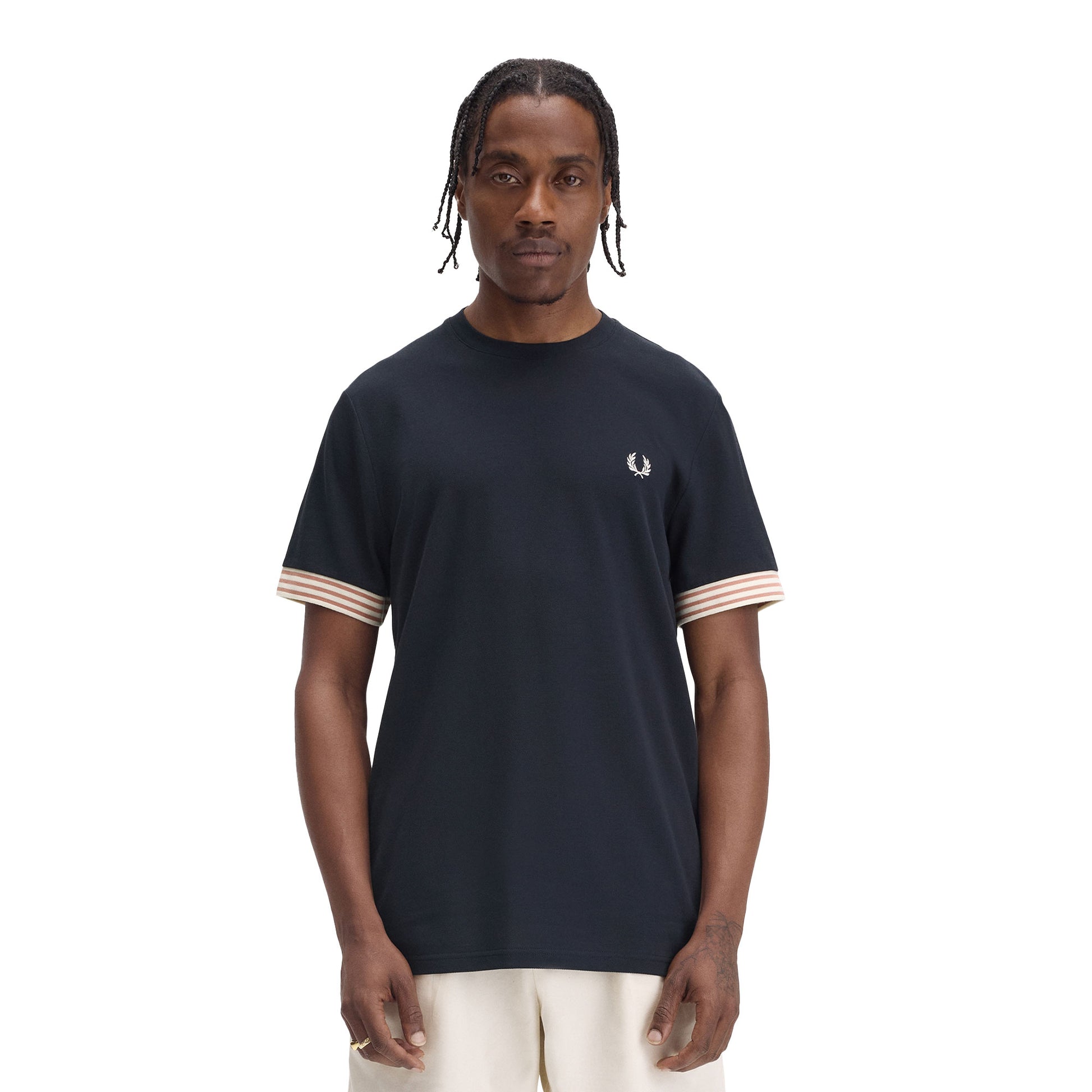 Fred Perry Striped Cuff T-Shirt Navy  - M7707-608