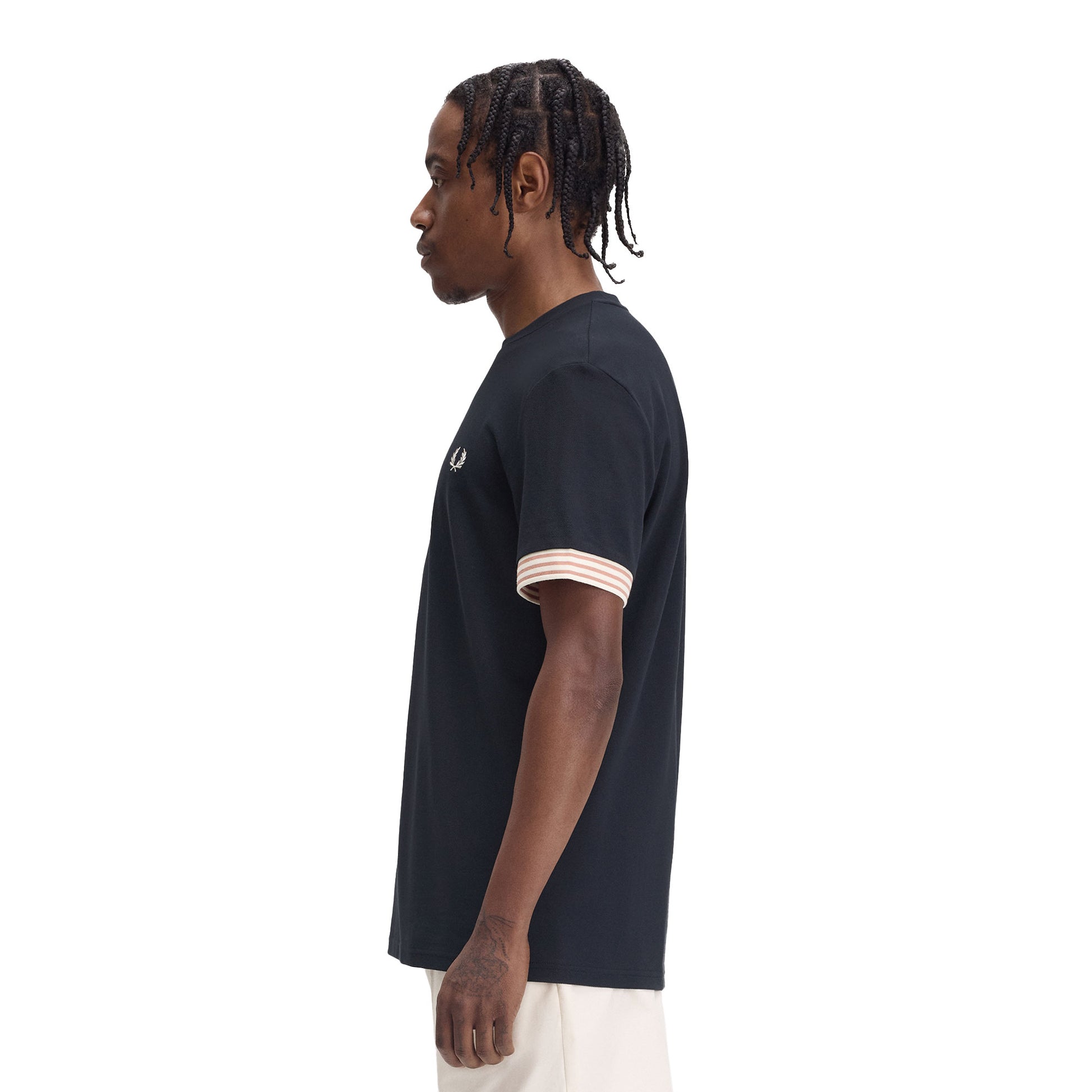 Fred Perry Striped Cuff T-Shirt Navy  - M7707-608
