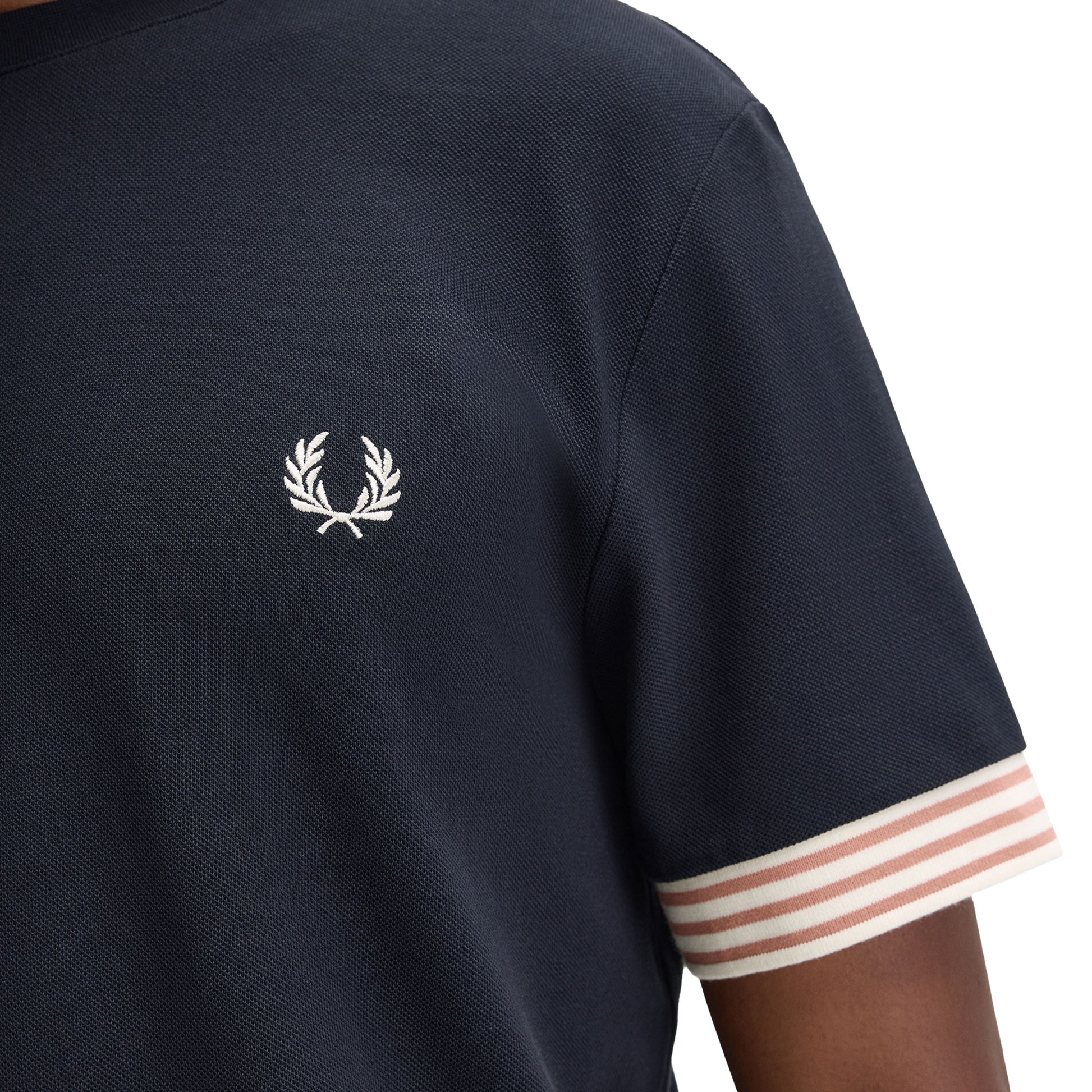 Fred Perry Striped Cuff T-Shirt Navy  - M7707-608