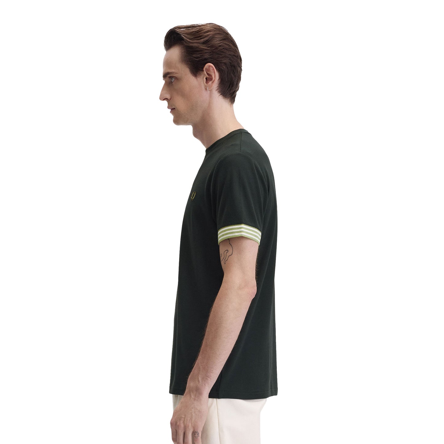Fred Perry Striped Cuff T-Shirt Night Green  - M7707-Q20