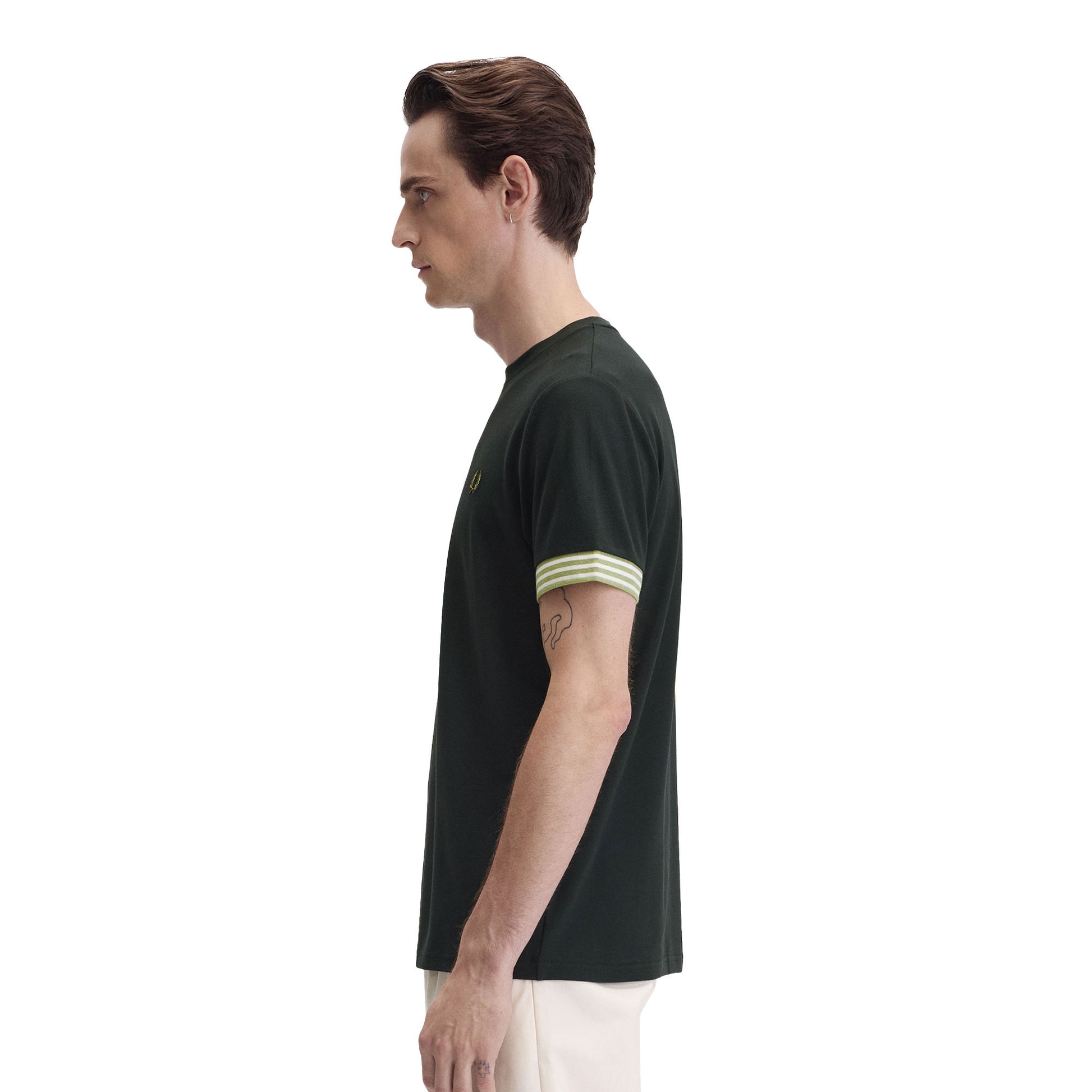 Fred Perry Striped Cuff T-Shirt Night Green  - M7707-Q20